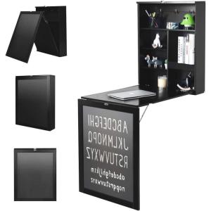imageGRAFFY Modern Black WallMounted Folding Desk 24quot x 34quot x 575quot L x W x H MultiFunction Table with Storage Shelves ampamp Hooks Computer Desk Laptop Workstation Home OfficeBlack