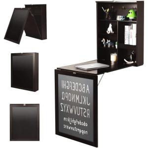 imageGRAFFY Modern Black WallMounted Folding Desk 24quot x 34quot x 575quot L x W x H MultiFunction Table with Storage Shelves ampamp Hooks Computer Desk Laptop Workstation Home OfficeBrown