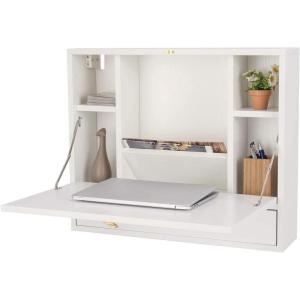 imageGRAFFY Wall Mounted Table Multifunctional Folding Hanging Storage Cabinet Space Saving Computer Desk wStorage Drawer and Shelves Wall Mount Laptop Desk for Home Office WhiteWhite