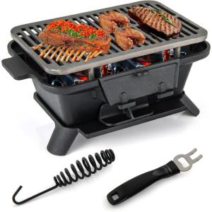 imageHibachi Grill Portable Cast Iron Charcoal Grill with Air Regulating Door ampamp Fire Gate Grate Lifter Small Tabletop Japanese Yakitori Grill for Outdoor Camping Picnic Party RectangleRectangle