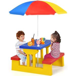 imageKids Picnic Table Toddler Plastic Outdoor Desk ampamp Bench Set wRemovable Adjustable Umbrella Gift for Boys Girls 3 Kids Outdoor Table for Patio Backyard Sand Play Camping RedColorful
