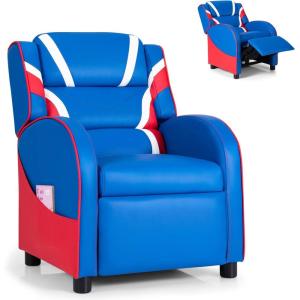 imageKids Recliner Kids Gaming Recliner Chair wAdjustable Backrest ampamp Footrest 2 Side Pockets Leather Armchair for Nursery Bedroom Comfy Toddler Chair Sofa for Boys ampamp Girls BlueBlue