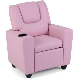 imageKids Recliner Toddler Lounge Chair wCup Holder Wide Armrest Kids Sofa wAdjustable Footrest Comfy Toddler Recliner Chair for for Boys ampamp Girls 3  Fabric Red Polka DotsPink