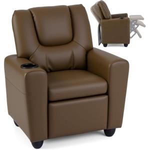 imageKids Recliner Toddler Lounge Chair wCup Holder Wide Armrest Kids Sofa wAdjustable Footrest Comfy Toddler Recliner Chair for for Boys ampamp Girls 3  Fabric Red Polka DotsBrown