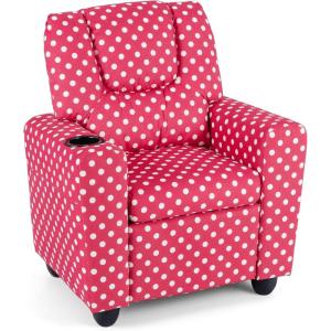 imageKids Recliner Toddler Lounge Chair wCup Holder Wide Armrest Kids Sofa wAdjustable Footrest Comfy Toddler Recliner Chair for for Boys ampamp Girls 3  Fabric Red Polka DotsRed Polka Dots