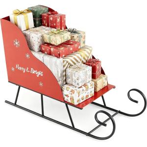 imageMetal Christmas Santa Sleigh Basket Red Christmas Sleigh Decoration for Gift Storage Santas Gift Sleigh for Holiday Displays Festive Decorative Sleigh Cart for Indoor Outdoor Home Party