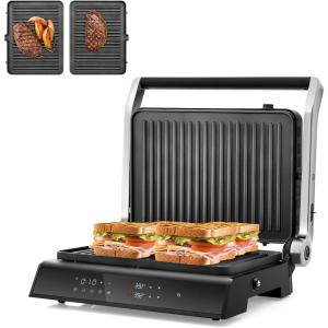 imagePanini Grill Press Sandwich Maker 3 In 1 Sandwich Maker with Removable Plates ampamp Led Display 1200w Panini Press Machine for Toaster Bread BBQ Vegetable