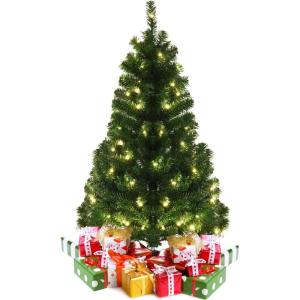imagePreLit Artificial Christmas Tree 4FT Green PVC Chilean Pine Christmas Tree with 100 WarmWhite LED 8inch Plastic Triangular Stand for Indoor ampamp Outdoor Home Holiday Decoration