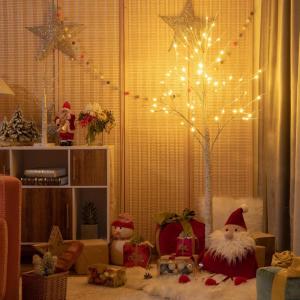 imagePreLit Birch Tree 4FT Lighted Artificial Dead Branches Xmas Tree w 48 Warm White LED Lights Plastic Base Indoor Outdoor Christmas Decoration for Home Office ampamp Party 4FT5ft