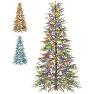 imagePreLit Sparse Christmas Tree 75FT Green Hinged Artificial Xmas Tree with Branch Tips 500L Multicolored LED Lights Foldable Metal Stand for Holiday Decorations Indoor and Outdoor 75ft7ft 6in