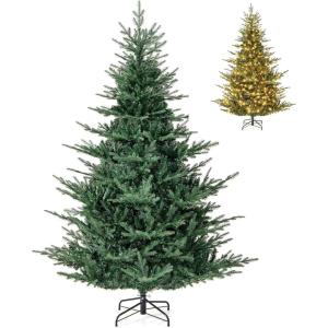 imagePrelit Artificial Christmas Tree Hinged Xmas Tree with Warm White LED Lights ampamp 8 Lighting Modes Holiday Decoration Tree for Home Office Porch BalconyGreen 6ft7ft