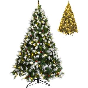 imageSnow Sprayed Christmas Tree 75FT Prelit Xmas Tree with 550 LED Lights Hinged Branches ampamp Removable Metal Stand Holiday Festival Artificial Tree for Indoor Decoration 75FT7ft 6in
