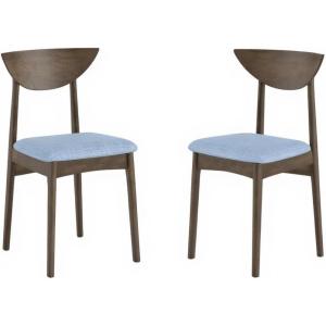 imageUpholstered Dining Chairs Set of 2 Curved Backrest Home Chair with Blue Fabric Padded Seats ampamp Rubber Wood Legs for Kitchen Living Room Dining Room ampamp Reception Area Brown