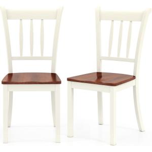 imageWood Dining Chairs Set of 2 Farmhouse Dining Room Chair with Solid Rubber Wood ampamp Curved Slat Back Armless Kitchen Chairs for Dining Table 1 WhiteWhite