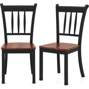 imageWood Dining Chairs Set of 2 Farmhouse Dining Room Chair with Solid Rubber Wood ampamp Curved Slat Back Armless Kitchen Chairs for Dining Table 1 WhiteBlack