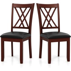 imageWood Dining Chairs Set of 2 Wooden Kitchen Side Chairs with Rubber Wood Legs Padded Seat Double XShaped Back Farmhouse Dining Chairs for Dining Room Living RoomBrownblack