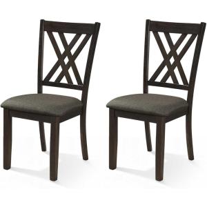 imageWood Dining Chairs Set of 2 Wooden Kitchen Side Chairs with Rubber Wood Legs Padded Seat Double XShaped Back Farmhouse Dining Chairs for Dining Room Living RoomBlackgrey