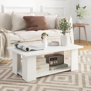 imageWooden Coffee Table with Storage Shelf 41L Rectangle Tea Table with Thicker Legs 2Tier Center Table for Living Room Reception Room Home Office Bedroom Balcony Rustic BrownWhite