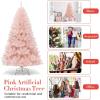 image7 FT Pink Artificial Christmas Tree Unlit Hinged Spruce Full Tree with Foldable Metal Base Festive Decoration Tree for Home Living Room Holiday Party ampamp Office 7FT6ft