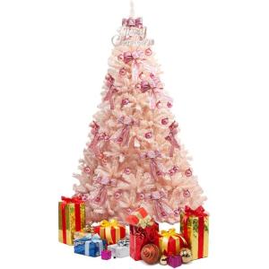 image7 FT Pink Artificial Christmas Tree Unlit Hinged Spruce Full Tree with Foldable Metal Base Festive Decoration Tree for Home Living Room Holiday Party ampamp Office 7FT7ft