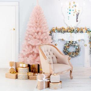 image7 FT Pink Artificial Christmas Tree Unlit Hinged Spruce Full Tree with Foldable Metal Base Festive Decoration Tree for Home Living Room Holiday Party ampamp Office 7FT6ft