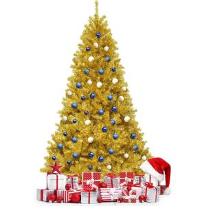 imageArtificial Christmas Tree 75FT Spruce Full Tree Design Hinged with 1258 Branch Tips ampamp Foldable Metal Stand Easy Assembly Holiday Decoration Xmas Tree for Festival Pink 75FTGold