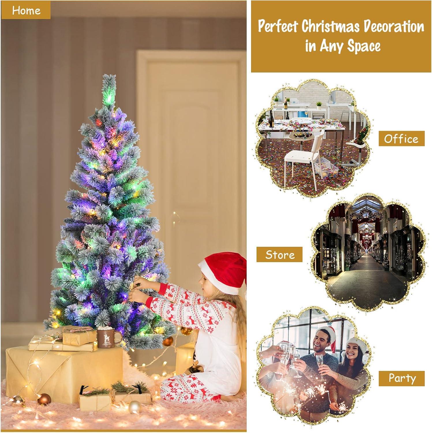 imageChristmas Tree 75 FT Artificial Decoration Tree wPVC Branch Tips Colorful Xmas Ball Decoration ampamp 300 LED Lights Foldable Metal Stand9 Light Strip Modes Xmas Tree for HomeOffice 75ft5ft