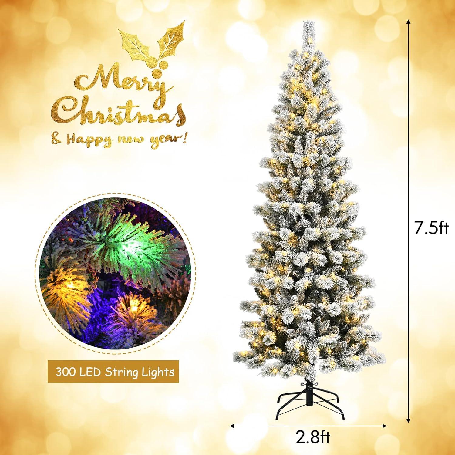 imageChristmas Tree 75 FT Artificial Decoration Tree wPVC Branch Tips Colorful Xmas Ball Decoration ampamp 300 LED Lights Foldable Metal Stand9 Light Strip Modes Xmas Tree for HomeOffice 75ft7ft 6in