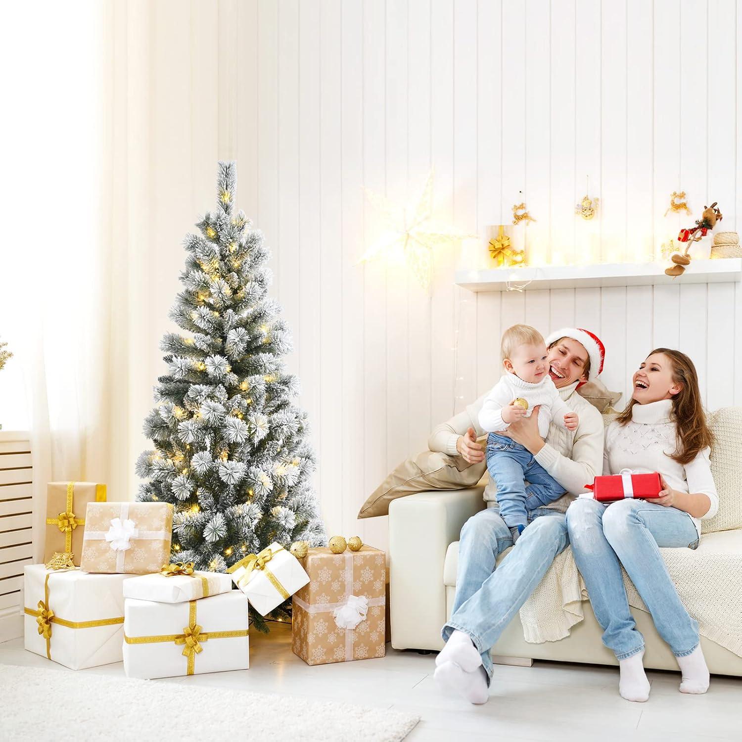 imageChristmas Tree 75 FT Artificial Decoration Tree wPVC Branch Tips Colorful Xmas Ball Decoration ampamp 300 LED Lights Foldable Metal Stand9 Light Strip Modes Xmas Tree for HomeOffice 75ft5ft