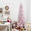 imagePreLit Pencil Christmas Tree Artificial Tree with Snow Flocked Branches Warm White LED 8 Lighting Modes Holiday Decoration for Indoor Home Office WhitePink