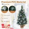 imageTabletop Artificial Christmas Tree PreLit Mini Xmas Tree with 20 Warm White LED Lights 8 Modes Flocked PVC Pine Needles with White Berries Holiday Decoration for Home GreenSnow Flocked