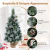 imageTabletop Artificial Christmas Tree PreLit Mini Xmas Tree with 20 Warm White LED Lights 8 Modes Flocked PVC Pine Needles with White Berries Holiday Decoration for Home GreenSnow Flocked