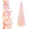 imagePreLit Pencil Christmas Tree Artificial Tree with Snow Flocked Branches Warm White LED 8 Lighting Modes Holiday Decoration for Indoor Home Office WhitePink