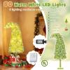 imageFlocked Christmas Tree Prelit Artificial Tree with Warm White LEDs Bendable Top Whimsical Xmas Decoration for Home Living Room Holiday Indoor Use 6ft5ft