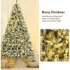 imagePreLit Snow Flocked Christmas Tree Artificial Hinged Tree with 250450650 Warm White LED Lights Xmas Tree for Indoor Home Office Party Decoration Green 7ft8ft
