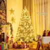 imagePreLit Snow Flocked Christmas Tree Artificial Hinged Tree with 250450650 Warm White LED Lights Xmas Tree for Indoor Home Office Party Decoration Green 7ft6ft