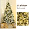 imagePreLit Snow Flocked Christmas Tree Artificial Hinged Tree with 250450650 Warm White LED Lights Xmas Tree for Indoor Home Office Party Decoration Green 7ft7ft