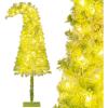 imageFlocked Christmas Tree Prelit Artificial Tree with Warm White LEDs Bendable Top Whimsical Xmas Decoration for Home Living Room Holiday Indoor Use 6ft6ft