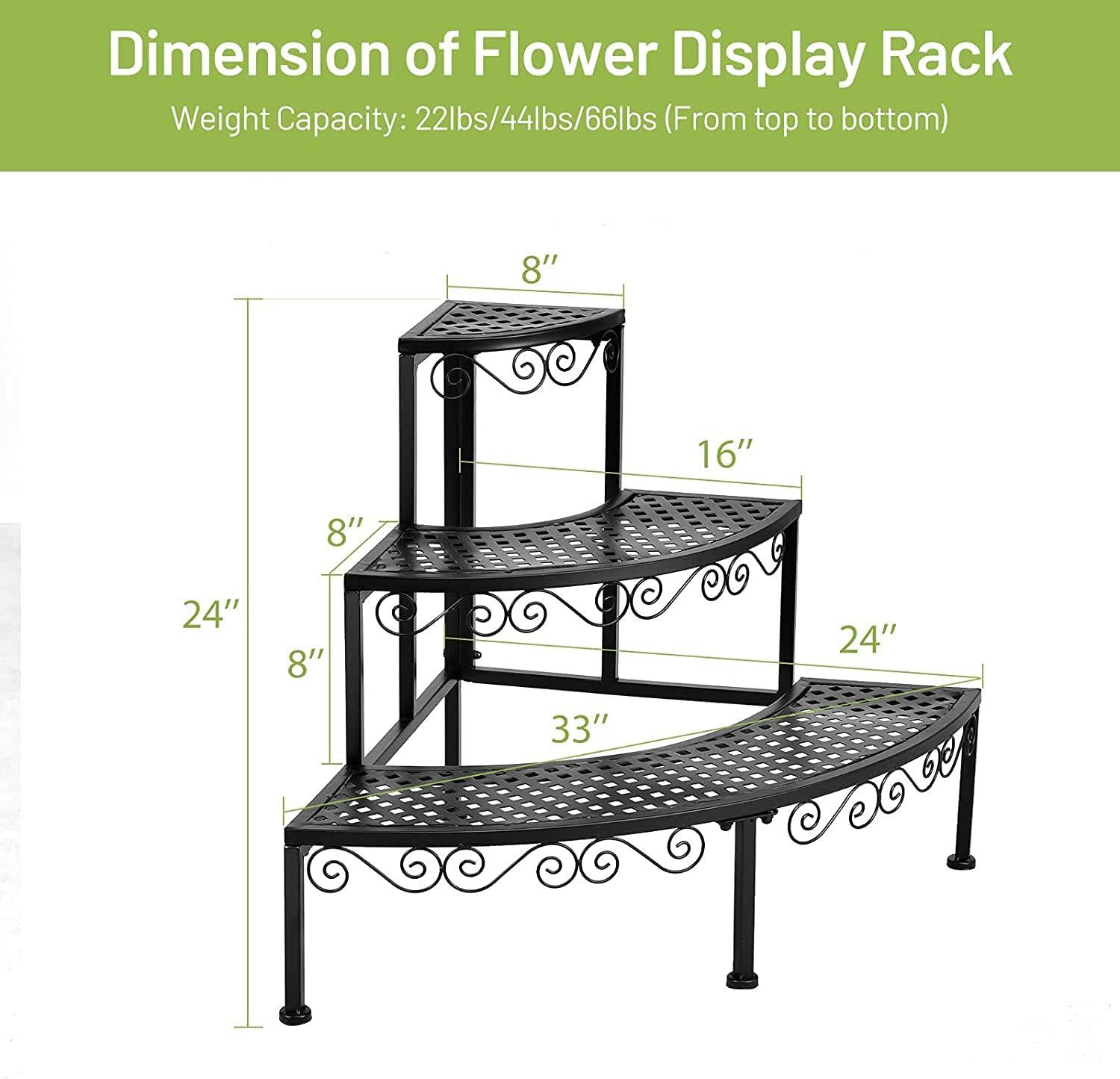 imageGRAFFY Metal Corner Plant Stand 3Tier Plant Ladder Shelf Quarter Round Plant Display Holder for Indoor Outdoor Storage Shelf Multiple Flower Rack for Yard Garden Patio Balcony