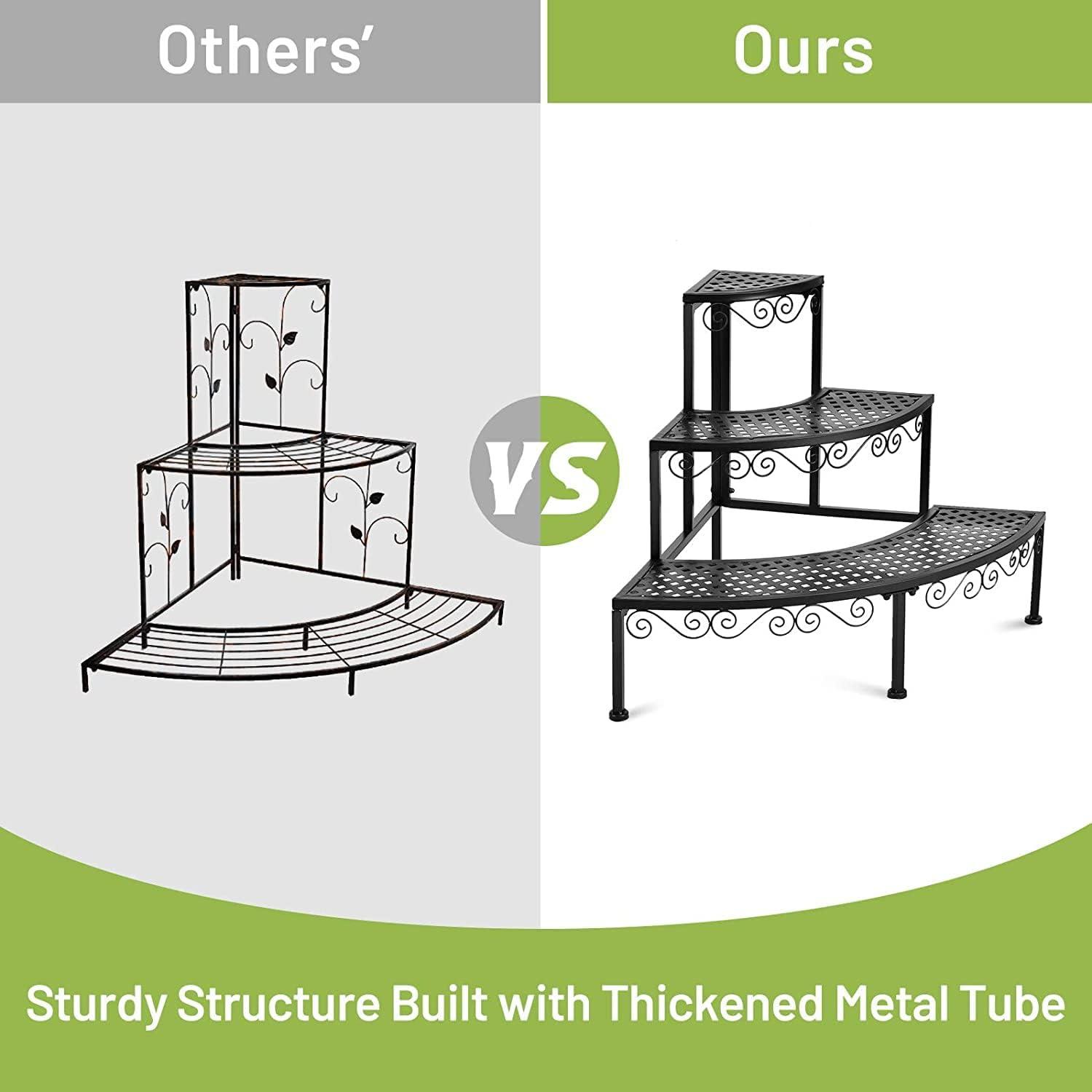 imageGRAFFY Metal Corner Plant Stand 3Tier Plant Ladder Shelf Quarter Round Plant Display Holder for Indoor Outdoor Storage Shelf Multiple Flower Rack for Yard Garden Patio Balcony