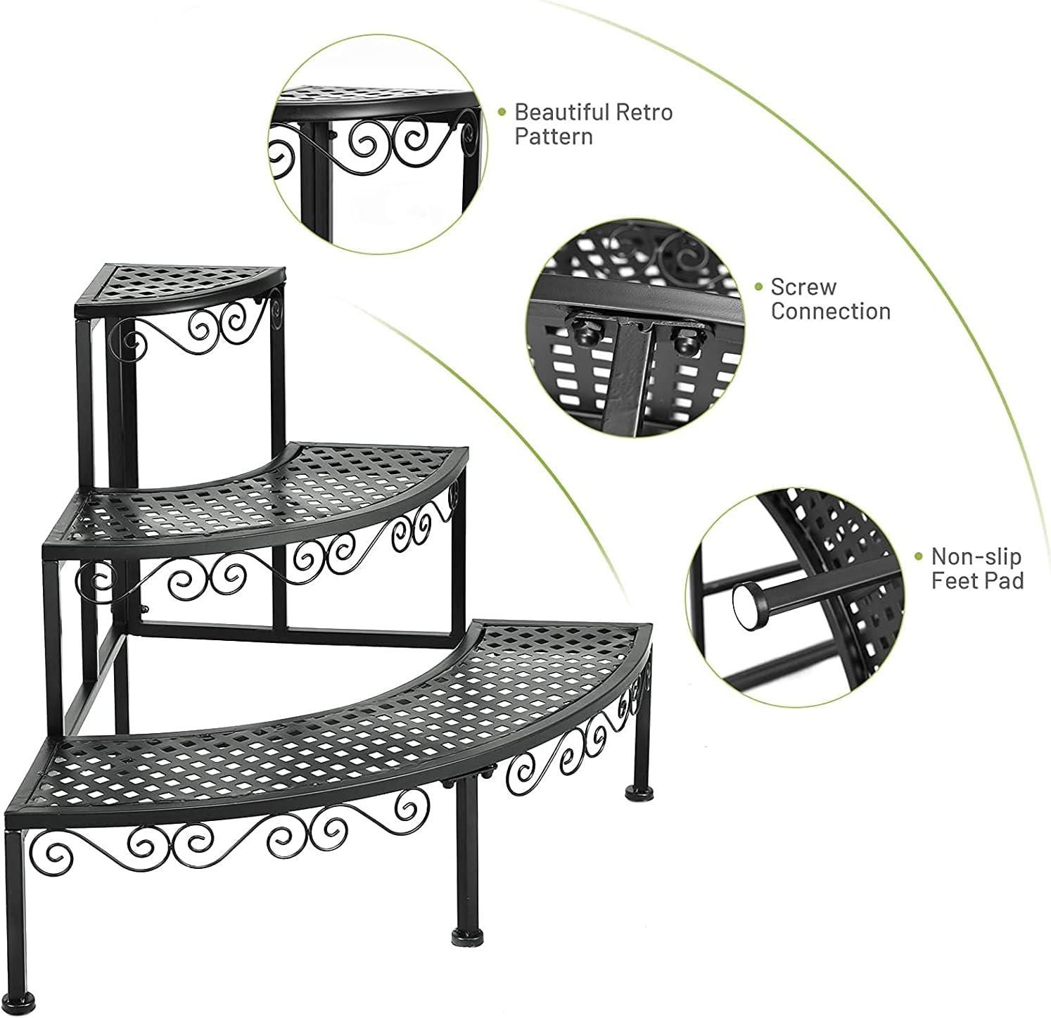imageGRAFFY Metal Corner Plant Stand 3Tier Plant Ladder Shelf Quarter Round Plant Display Holder for Indoor Outdoor Storage Shelf Multiple Flower Rack for Yard Garden Patio Balcony