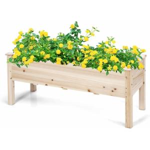 imageCHEFJOY Raised Garden Bed Wood Elevated Planter Box Stand wLegs amp Drainage Holes for Vegetables Outdoor Plant Container for Backyard Patio Balcony Greenhouse Easy Assembly 475 x 17 x 20
