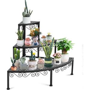 imageGRAFFY Metal Corner Plant Stand 3Tier Plant Ladder Shelf Quarter Round Plant Display Holder for Indoor Outdoor Storage Shelf Multiple Flower Rack for Yard Garden Patio Balcony