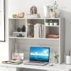 image2Tier Shelf 37 Wide College Hutch Top With 4 Shelves Organizer for Computer Desk Dorm Home Office Study Dining Table NaturalWhite