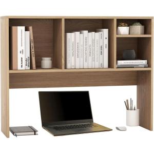 image2Tier Shelf 37 Wide College Hutch Top With 4 Shelves Organizer for Computer Desk Dorm Home Office Study Dining Table NaturalNatural