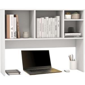 image2Tier Shelf 37 Wide College Hutch Top With 4 Shelves Organizer for Computer Desk Dorm Home Office Study Dining Table NaturalWhite