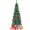image:imageSlim Artificial Pencil Christmas Tree PreLit Tree with NonGlaring LED Lights and Foldable Base Festive Decoration for Compact Room Passway Green Multicolored Lights 65ftMulticolored Lights