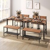 image:imageDining Table Set for 4 with Storage Bench amp 2 Chairs Rustic Brown  Spacesaving Kitchen Table and Chairs Set with Bench and Metal Rack for Small Space Apartments Kitchens and Dining RoomsTeak