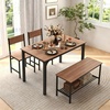 image:imageDining Table Set for 4 with Storage Bench amp 2 Chairs Rustic Brown  Spacesaving Kitchen Table and Chairs Set with Bench and Metal Rack for Small Space Apartments Kitchens and Dining RoomsTeak