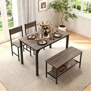 image:imageDining Table Set for 4 with Storage Bench amp 2 Chairs Rustic Brown  Spacesaving Kitchen Table and Chairs Set with Bench and Metal Rack for Small Space Apartments Kitchens and Dining RoomsGray Oak